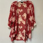 Bobeau Boho Floral Kimono Cardigan Open Front Pockets Rust Red  Photo 6