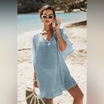 Cupshe Semi-Sheer Blue Ruffle Trim Cover-Up NWT Photo 2