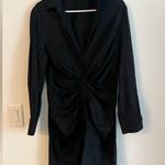 ZARA Black Collared Ruched Shirt Dress Long Sleeve Size M Photo 4