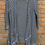 The Limited  Womens Large Cardigan Navy White Striped Open Asymmetrical Hem Knit‎ Photo 0