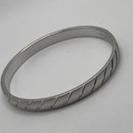 Monet Vintage Signed - Silver Tone Bangle Bracelet Etched Stripes Photo 2