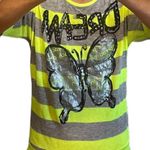 Beautees Butterfly Shirt Neon Yellow Gray Stripe Top Womens Medium Size undefined Photo 3