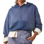 Free People Women Medium Joey Cropped Hoodie Midnight Blue Boxy Fit Pocket Photo 0