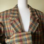 Vintage 90s Blazer Jacket 100% Wool Autumn Academia Tweed Plaid Women's 14 Green Size L Photo 2