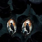 Gothic Funky Raven Cameo Black Frame Alloy & Iron Ear Hooks Glass Inlay Earrings Photo 8