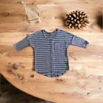 MISIA STRIPED SHIRT gray/white stripes 3/4 sleeve top pocket buttons at back L Gray Size L Photo 4