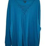 Torrid  Blue Lace-Up V-Neck Waffle Knit Long Sleeve Top Size 4X Photo 0