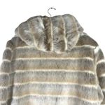Alpine Studio Women's Faux Fur Coat Jacket Hooded Tan Beige Striped Size Large L Brown Photo 6