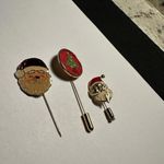 Lot Of 3 Holiday Gold Tone Lapel Stick Pin Santa Claus / Christmas Tree Photo 6