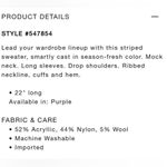 Ann Taylor  Striped Mockneck Pullover Sweater (Sz L) Lavender & Chocolate Stripes Photo 5