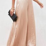 VICI NWT Flying Tomato True Elegance Satin Pleated Belted Wide Leg Pants in light taupe. Size Large Photo 4