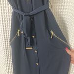 Michael Kors  Gold Button Down Navy Belted Maxi Dress Small Photo 2