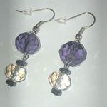 Silver Tone Purple & Clear Crystal Beads Dangling Beaded Pierced Earrings Photo 2
