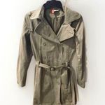 H&M Belted Trench Coat Women's 6 Midi Twill Classic Jacket Olive Green Preppy Photo 1