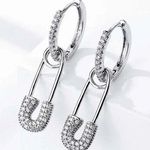 Safety Pin Zircon Earrings Silver Photo 0
