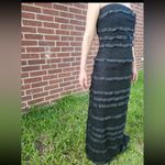Vintage Black Tube Strapless Ruffle Tinsel Bari Jay Maxi Formal Dress Size 10 Photo 3