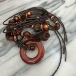 VTG 70’s Tortoise Amber Beaded Leather Corded Toggle HIPPIE BOHO Belt Size OS Brown Photo 6