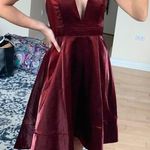 Akira Red Satin V Neck Dress Photo 0