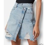 Free People Parker Wrap Distressed Denim Mini Skirt Blue Light Wash sz. 25 Photo 0
