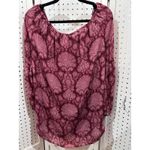 Michael Kors Paisley Print Off Shoulder Long Sleeve Blouse Top Burgundy Pink L Photo 5
