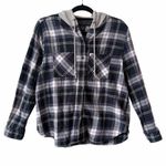 Polly & Esther Plaid Hooded Flannel Shirt in Blue and Gray Size L Juniors Photo 0