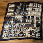 Vintage 70s Scarf Shawl Abstract Blue Gray White Flowy 40” x 40” Korea Photo 0