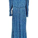 Mac Duggal 5510 Blue Women's Sequined Wrap Over Puff Long Sleeve Gown Size 4 Photo 2
