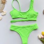 Boutique Asymmetrical cutout cheeky bikini set green Photo 4