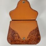 Vintage Womens Genuine Alligator Skin Leather Clutch Purse Cognac Brown Handmade Photo 3