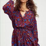 Free People  Flower Fields Mini Dress Small Burgundy Blouson Boho Bohemian NWT Photo 0