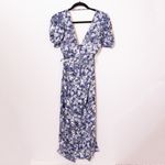NEW Reiss Jennah Blue White Print Pattern Chiffon Puff Short Sleeve Midi Dress 2 Photo 0