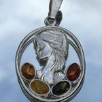 Sterling Silver Baltic Amber Multi Color Stones Pendant, Natural Amber, Amber Fa Orange Photo 0
