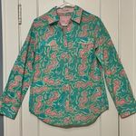Lilly Pulitzer printed button up shirt blouse size small pink green seahorse Photo 0