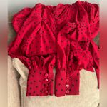 EXPRESS  Red Blouse with Black Heart Pattern Photo 5