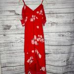 Lulus  Red Floral Ruffle Spaghetti Strap Off Shoulder Love In Bloom Maxi Dress SM Photo 3