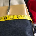 90s/2000s Y2K Vintage Office Siren patchwork checkered rectangular boxy shoulder hand bag purse cream tan beige navy blue denim silver accents. #whimsygoth #fairycore #classic #western boho country gothic Photo 2