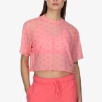 Nike NWT  Air Mesh Crop Top DV8245-611  Pink Logo AOP Lettuce Edge Hem Sheer Photo 0