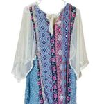 Umgee Tunic Blouse M Boho 3/4 Open Split Sleeve Lace Bow Tie Back Multicolor Photo 3