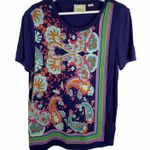 Maeve Anthropologie  Size Sm Top Navy Paisley Short Sleeve Crew Neck Tee Women’s Photo 1