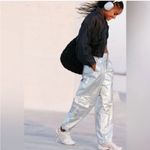 NEW Free People FP Movement Mesmerize Me Shine Pants Size SMALL Silver Photo 3