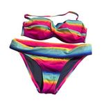 Victoria's Secret Rainbow Stripe Bikini Swimsuit Bathing Suit Bottom Sz S Top 34C Photo 0