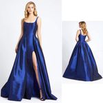 Mac Duggal 12225 Sapphire Front Slit Square Neck Ballgown With Train, Size 6 Photo 1