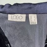 LOGO By Lori Goldstein  Sz L Purple Velvet - Lace & Satin Trim Hooded Vest Jacket Photo 3