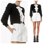 Alice + Olivia  Black Kitty Cardigan Chunky Knit Sweater Cream White Bows Large Photo 1