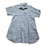 ZARA Blue 100% Linen Relaxed Shirt V-neck Short Sleeve Women Size 8 NWT Top Photo 1
