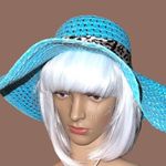 Aqua colored wide brim sun hat with animal print band! Blue Photo 4