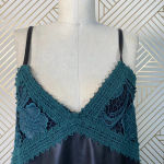 ZARA Dress Faux Leather Crochet Embroidered Slip Mini Black Green Size Small Photo 2