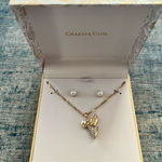 Charter Club Gold Tone Rhinestone Faux Pearl Angel Earring and Necklace Box Set Photo 0