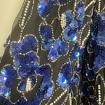 Papell Boutique Evening XL Black Blue Sequin Beaded Silk Tunic Party Cocktail Photo 3