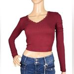 Self Esteem Lace-Trimmed V-Neck Ribbed Top Photo 0